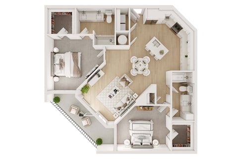 Floor plan for 2 beds, 2 baths, 1161 sqft